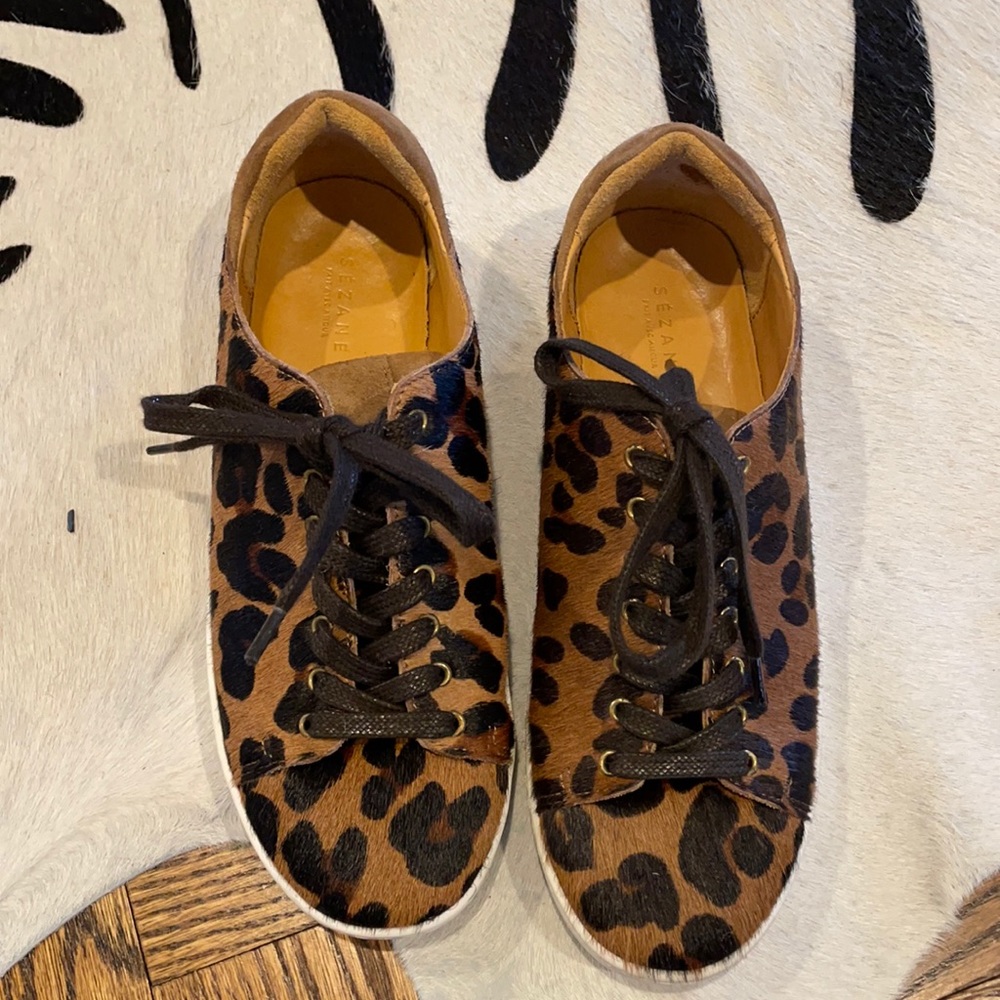 Sezane Leopard Print Sneakers Size 38